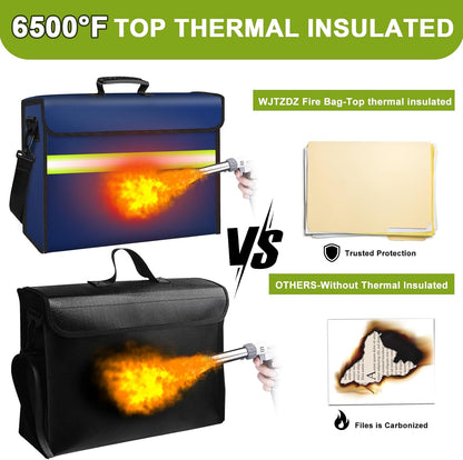 6500°F Fireproof Document Bag with Lock-Fireproof Box with 10 Layers Insulation Materials&Waterproof Zipper,Removable Wallet,Reflective Strip for Cash,Documents,Jewelry(14.2”x 9.6”x 4.1”)