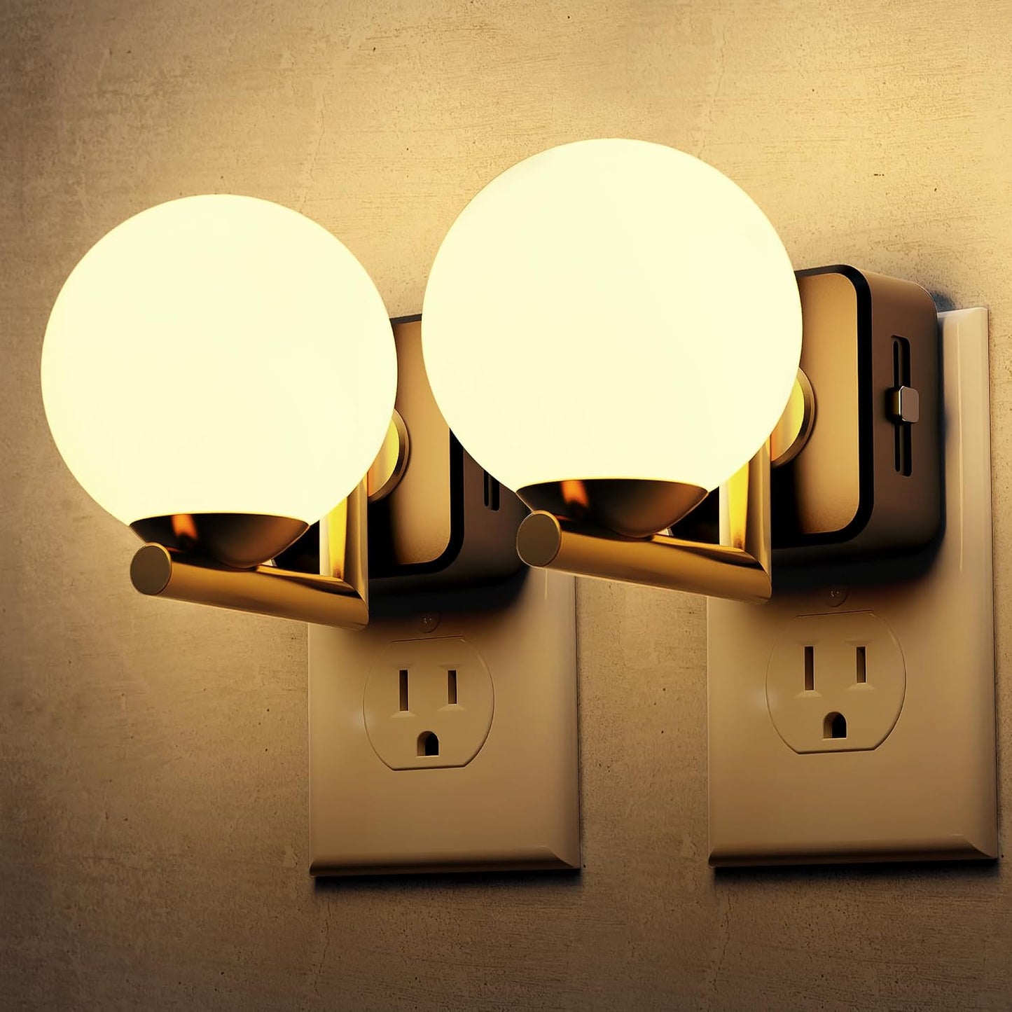 L LOHAS LED Night Lights Plug into wall, Amber Night Light with Adjustable Brightness, Plug in NightLight with Auto Light Sensor, Wall Sconce-Style Design Night Light for Bathroom,Hallway, 2 Pack
