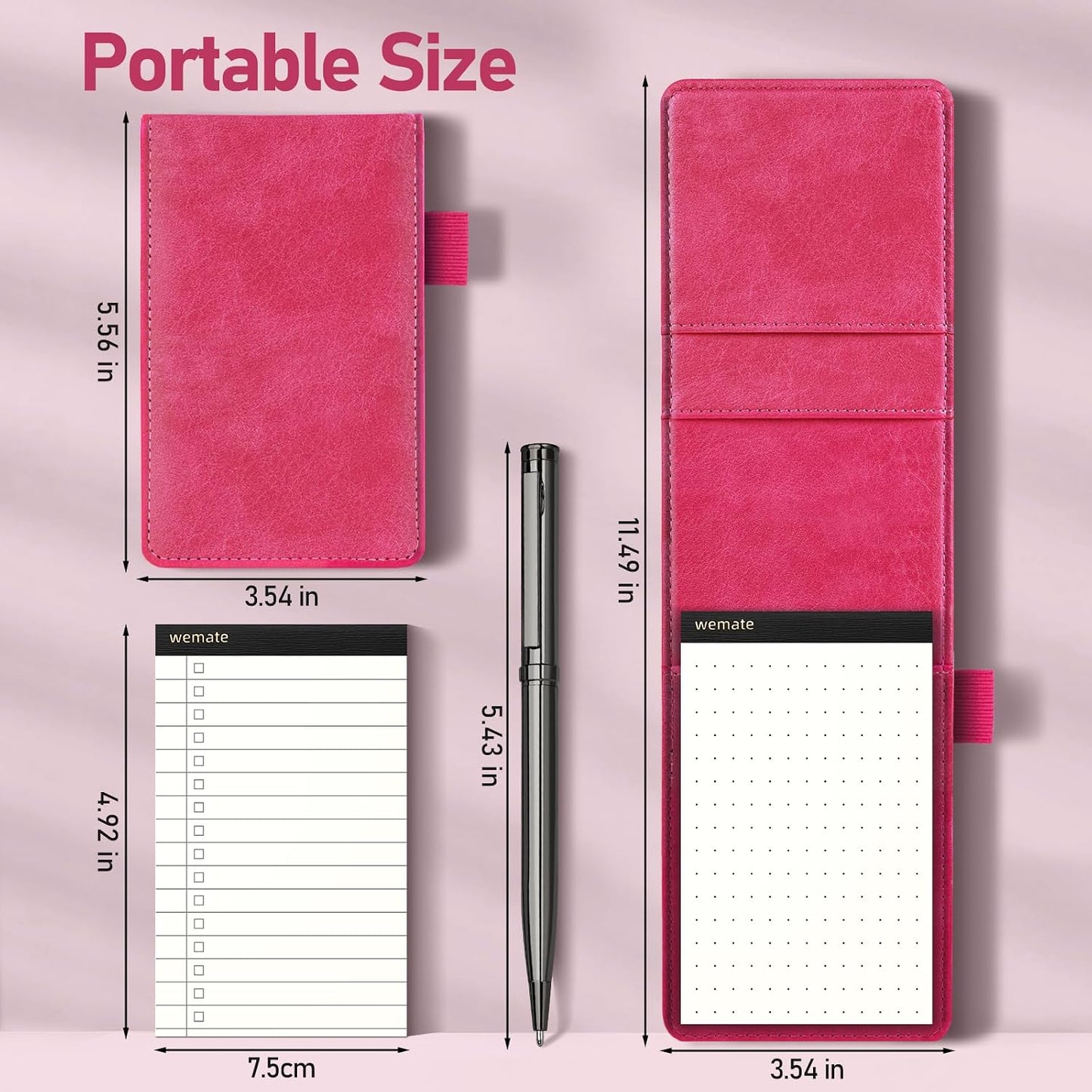 WEMATE 10 Pieces Small Notepad Holder Set Pocket Notebook - Included Mini Pocket Notepad Holder Set with 8 Memo Book Refills and Metal Pen for Meetings, Daily Records, and Notes 3 x 5 Inch (Black)