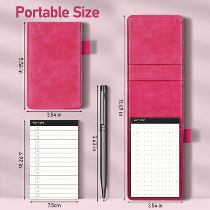 WEMATE 10 Pieces Small Notepad Holder Set Pocket Notebook - Included Mini Pocket Notepad Holder Set with 8 Memo Book Refills and Metal Pen for Meetings, Daily Records, and Notes 3 x 5 Inch (Black)