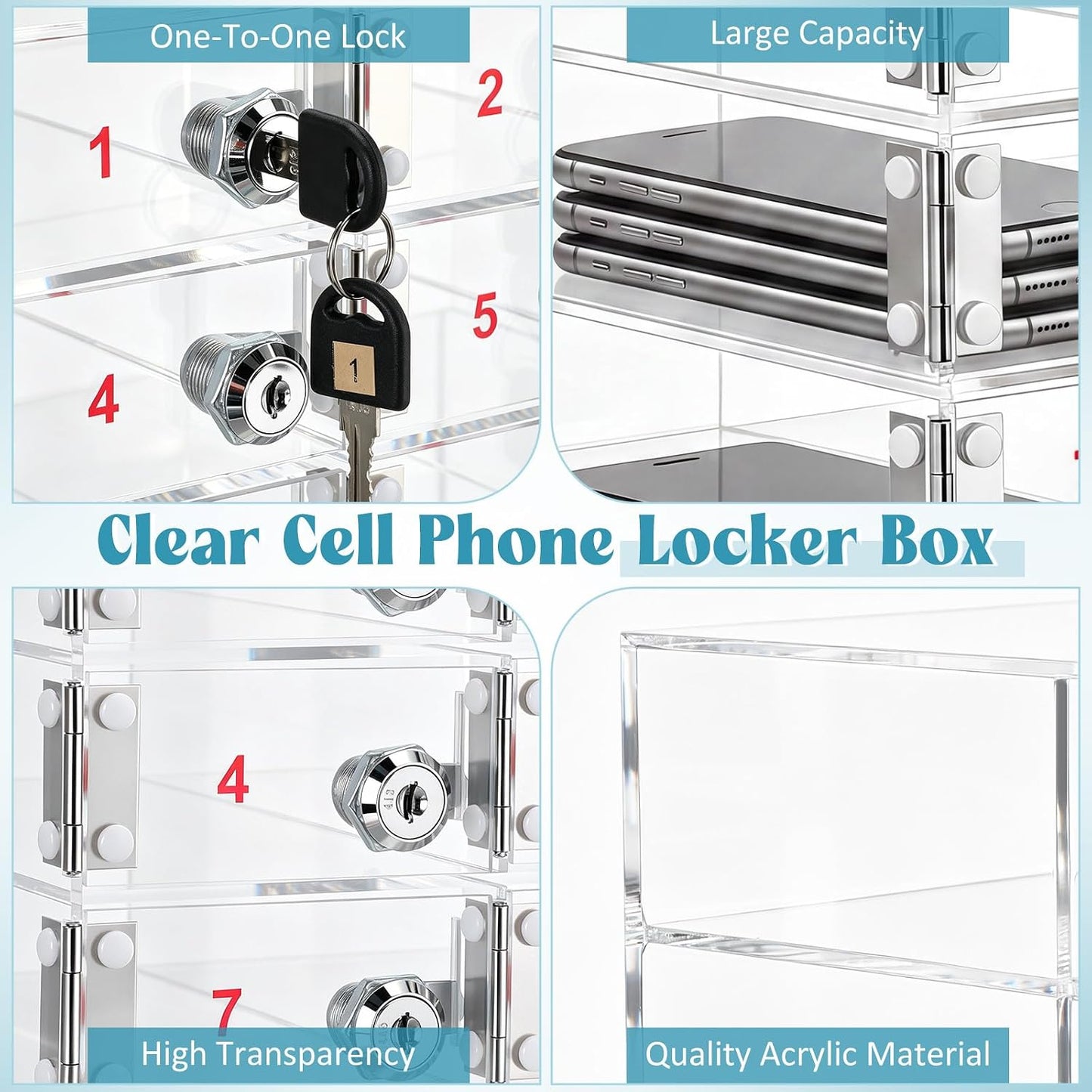 Layhit 20 Slots Cell Phone Locker Box for Classroom Clear Acrylic Cell Phone Storage Cabinet Bin with Door Locks for Classroom School Students Office Factory Employees