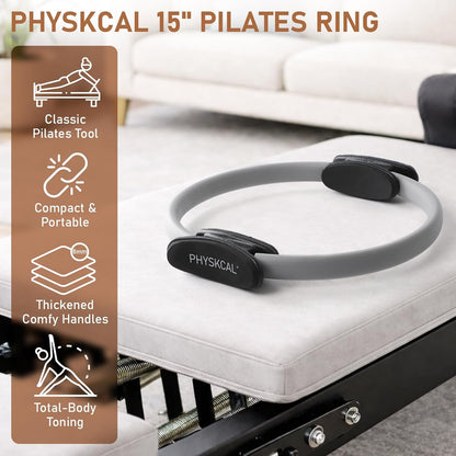 PhysKcal Pilates Ring, 15-Inch Magic Circle with Thick Padded Handle | Pilates Equipment for Toning Inner Thighs, Arms and Strengthening Cores with Workout Sheet Included