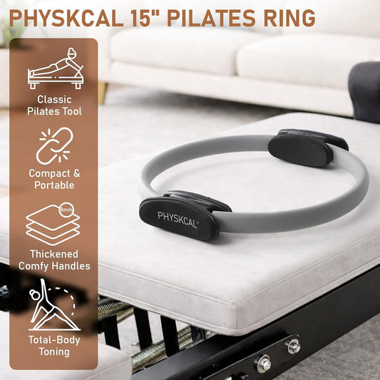 PhysKcal Pilates Ring, 15-Inch Magic Circle with Thick Padded Handle | Pilates Equipment for Toning Inner Thighs, Arms and Strengthening Cores with Workout Sheet Included