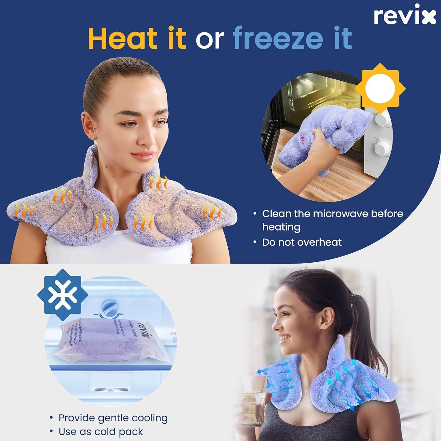 REVIX Microwave Heating Pad for Neck and Shoulders Lower Back, Warm Compress Heated Back Wrap with Weighted Plush, Hot Eye Mask, Set of 3