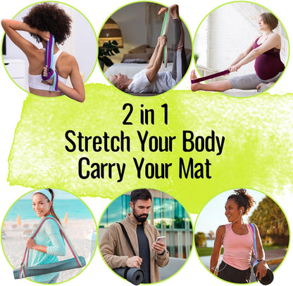 TECEUM 2 IN 1 Yoga & Mat Strap for Stretching – Cotton – 6/8/10 ft
