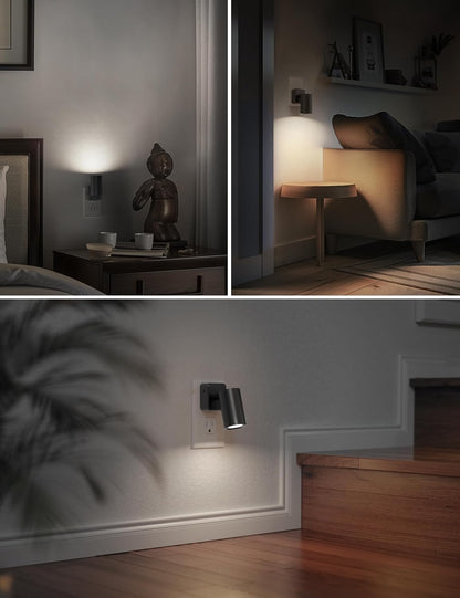 L LOHAS LED Night Lights Plug into Wall, [2-Pack] Rotatable Night Lights with Dusk to Dawn Sensor, 0-100 LM Brightness Adjustable,2000K Amber Nightlight for Adults Bathroom Hallway Stairs