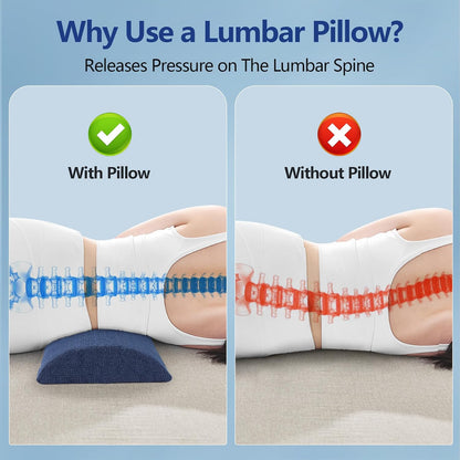 Cozyhealth - 3.15"H*23.6"L - Soft Lumbar Pillow for Sleeping, Memory Foam Back Lumbar Support Cushion for Lower Back Pain Relief Bed Waist Sleep Support Pillow for Side, Back Sleepers (White, Large)