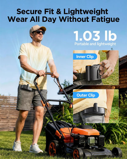 Portable Waist Fan, 16000RPM 3-Head Belt Clip Fan with 8000mAh Battery, 100 Speeds, 10m/s Strong Wind, Flashlight, Rechargeable Under Shirt Fan for Outdoor Jobsite Camping Travel Black