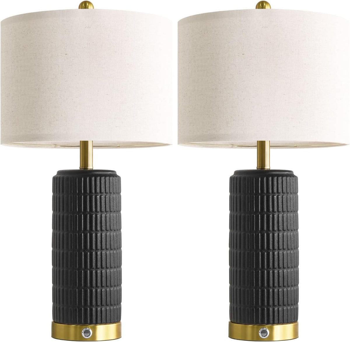 PoKat Touch Bedside Table Lamps with 2 USB for Bedroom Living Room, 25''