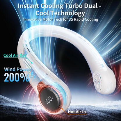 Portable Neck Fan with 6000mAh USB - Rechargeable Battery, Ultra-Light Bladeless Neck Fan LED Display, 360° Cooling Wearable Fan, 3 Speeds (Black)