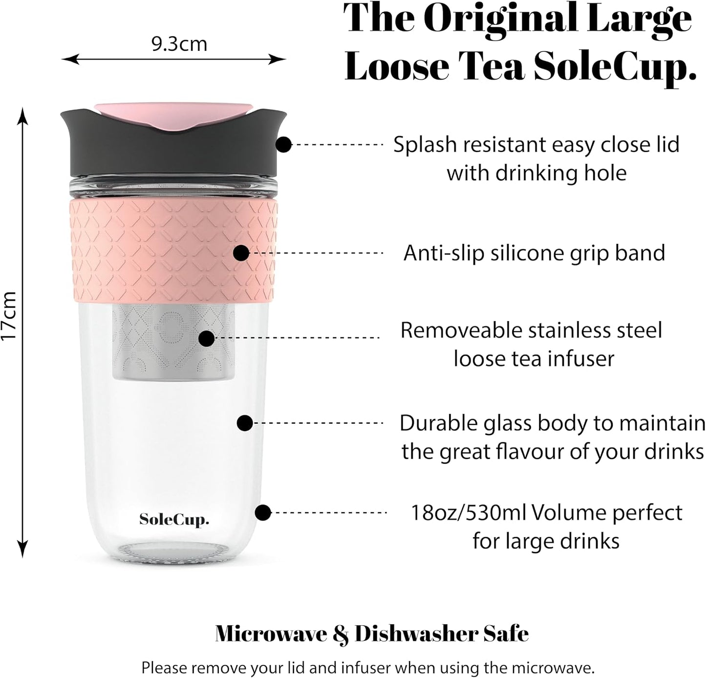 Large Travel Mug Loose Tea Infuser - Detachable Tea Strainer with Spill Proof Lid - 18oz/530ml BPA-Free Reusable Glass Travel Coffee Cup with Silicone Band (Ice Cream, 18oz)