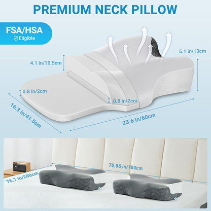 Elviros Cervical Neck Pillow for Neck Pain Relief, CPAP Pillow for Side, Back & Stomach Sleepers, Ergonomic Orthopedic Pillow for CPAP Users to Reduce Air Leaks and Mask Pressure, Dark Grey