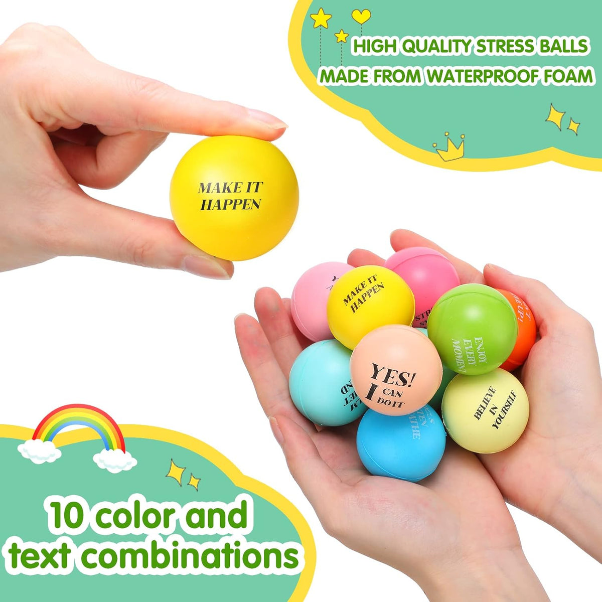 Sotiff 100 Pcs Motivational Balls Bulk for Adults, Ten Colors Inspirational