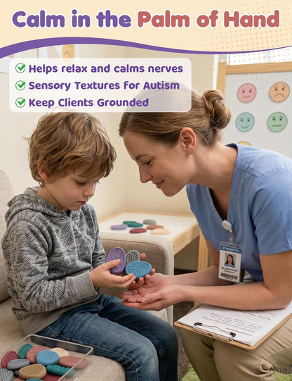 KLT Fidget Toys Bulk for Adults: 50 Pack Texture Worry Stone - Bulk Fidgets for Student Classroom Prizes - Quiet Stress Toys for Autism Calming - Goodie Bags Stuffers for Gifts Office