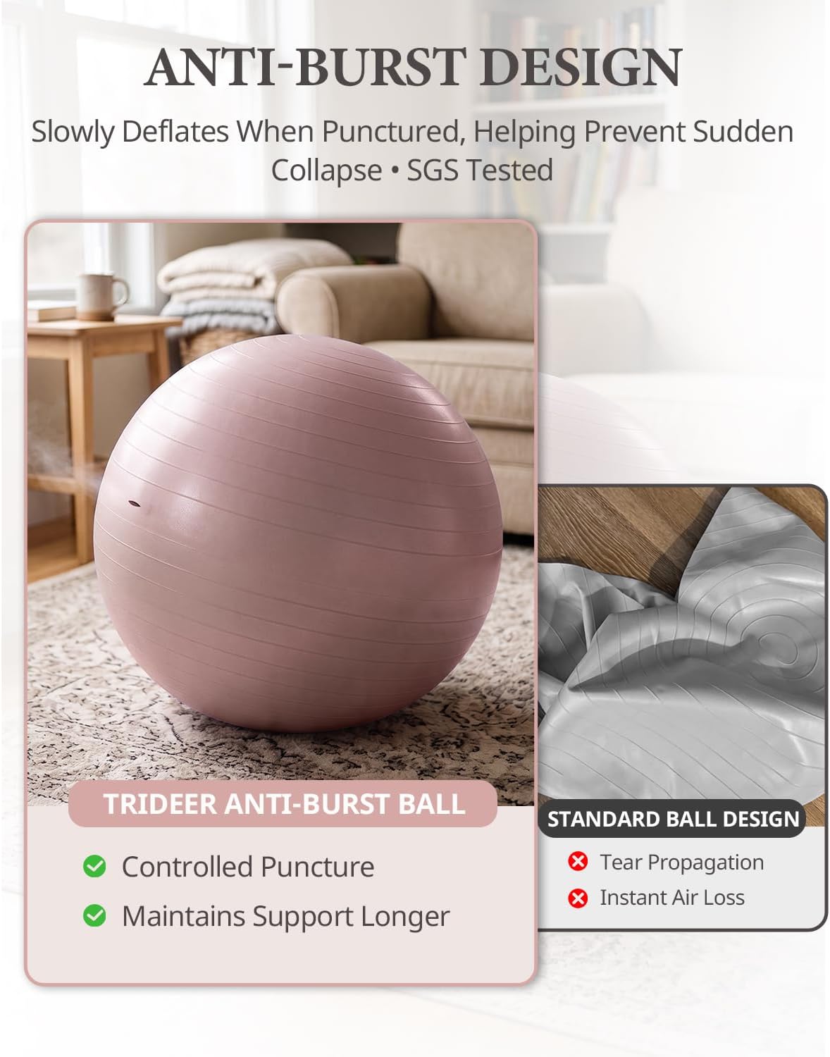 Trideer Exercise Ball, Stability Yoga Ball for Physical Therapy, Active Sitting, Pregnancy & Birth Labor Prep, Core Strength, Balance Training, Posture Improvement and Daily Stretching, 55/65/75cm