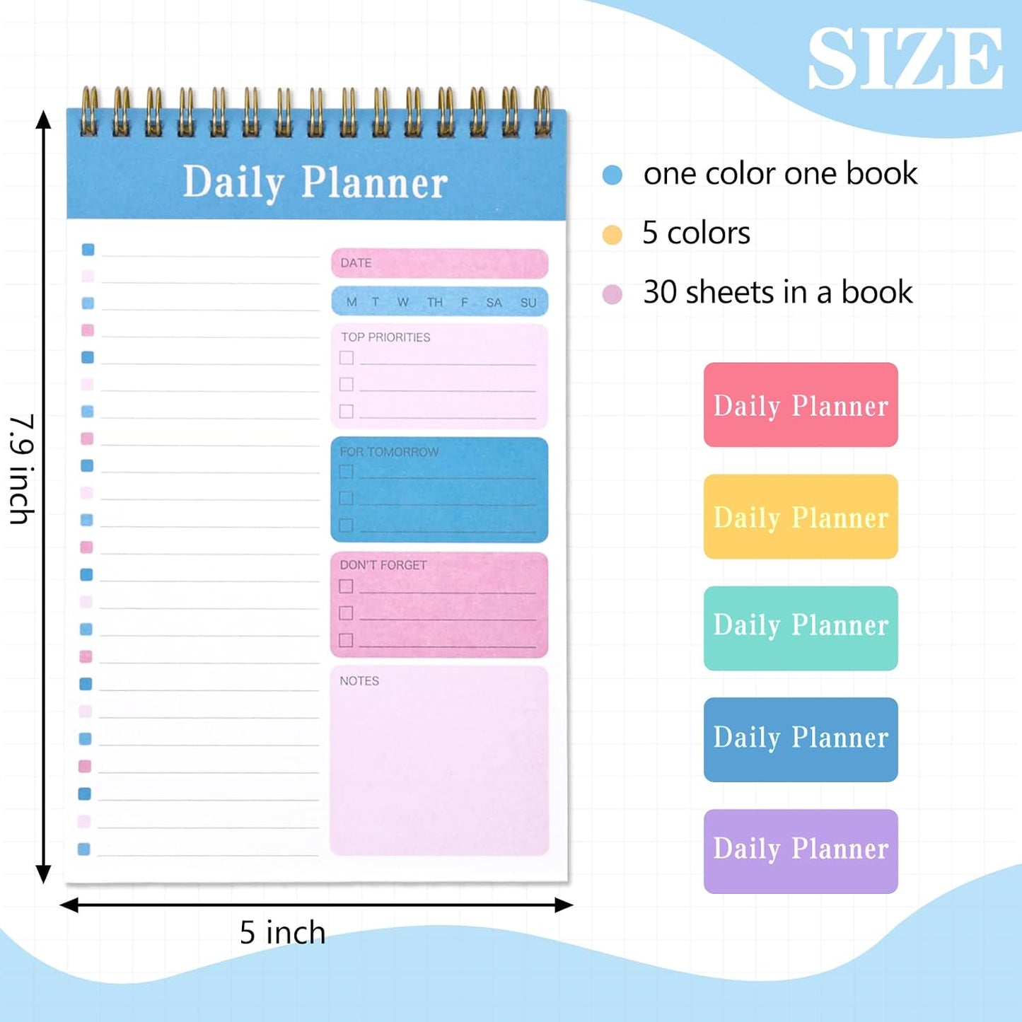 LABUK 10 Pack Daily To Do List Notepads 5" x 8" Daily Planner 30 Sheets Spiral to Do List Notebook for Classroom Office Plan Work Schedule Checklist