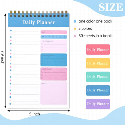 LABUK 10 Pack Daily To Do List Notepads 5" x 8" Daily Planner 30 Sheets Spiral to Do List Notebook for Classroom Office Plan Work Schedule Checklist