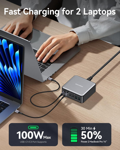 Rocoren 480W GaN 10‑Port Charging Station, PD 100W Fast USB‑C Charger Hub