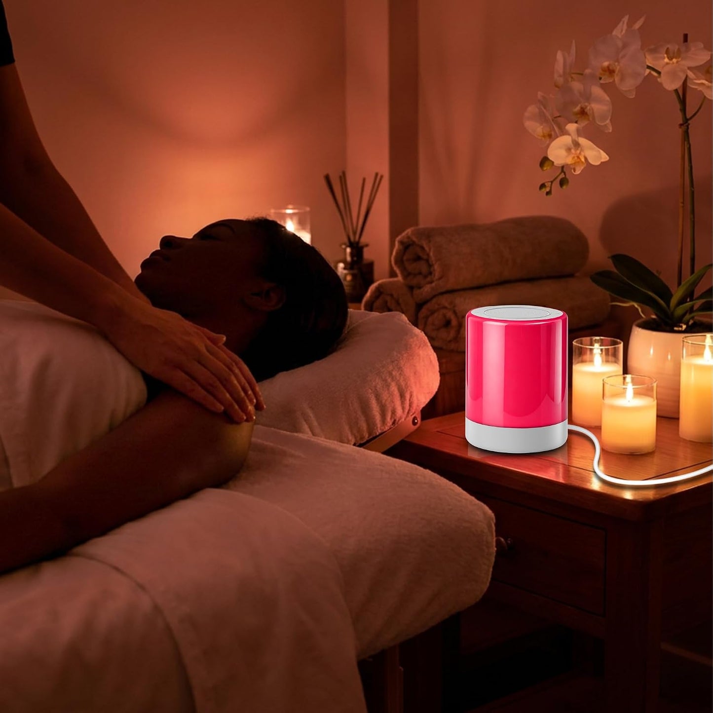 Electronic Tibetan Singing Bowl Sound Machine, 8 Healing Frequencies, Red Night Light, Touch Control, Auto Timer, USB Plug-in, for Meditation, Sleep, Yoga & Chakra Healing