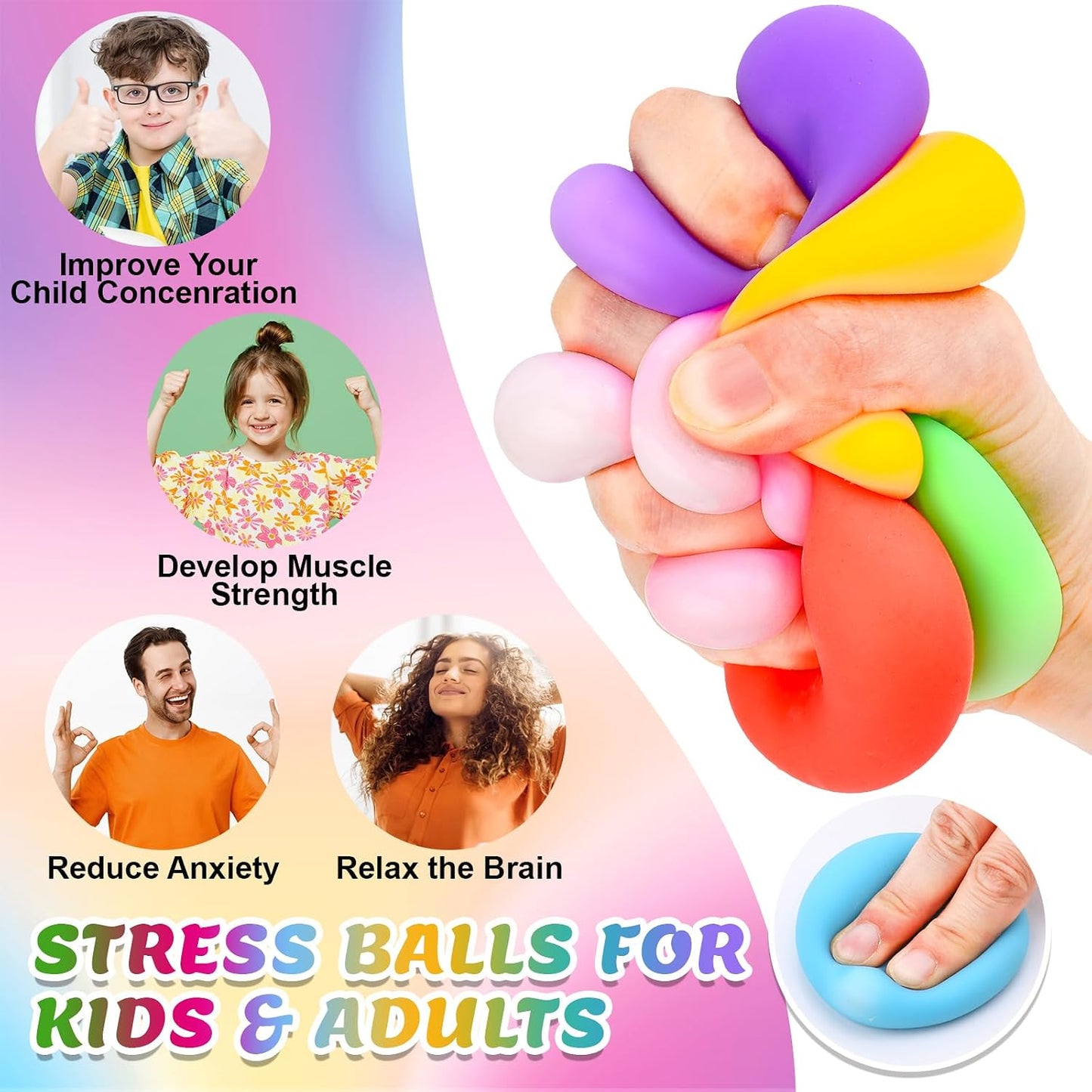 12 Pack Slow Rising Stress Ball,Stress Balls for Kids Adults,Stretchy Fidget Toys for Stress Relief,Hand Therapy Sensory Squishy Ball, Squishy Toys for Kids, Classroom Prize Box Party Favors