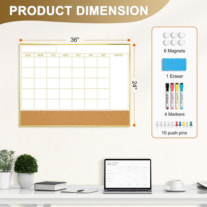 Dry Erase Calendar Whiteboard, 24''x18'', Monthly White Board Planner