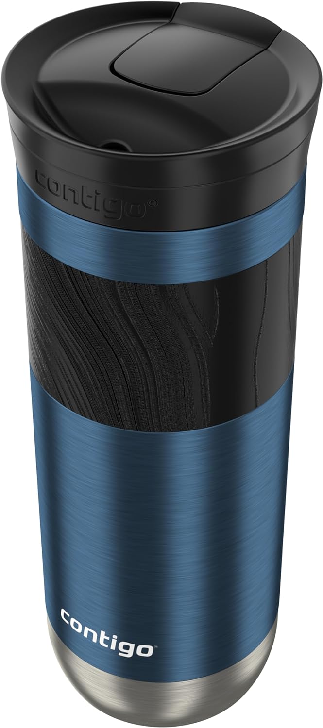 Contigo SNAPSEAL Insulated Stainless Steel Travel Mug with Grip 20oz. Blue Corn Transparent Satin & Midnight Berry
