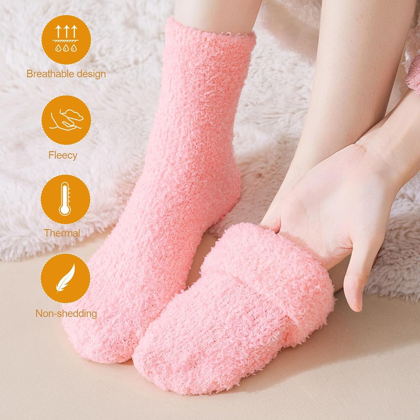 5 Pairs Fuzzy Socks with Grips for Women, Non Slip Cozy Fluffy Soft Socks, Winter Sleep Slipper Hospital