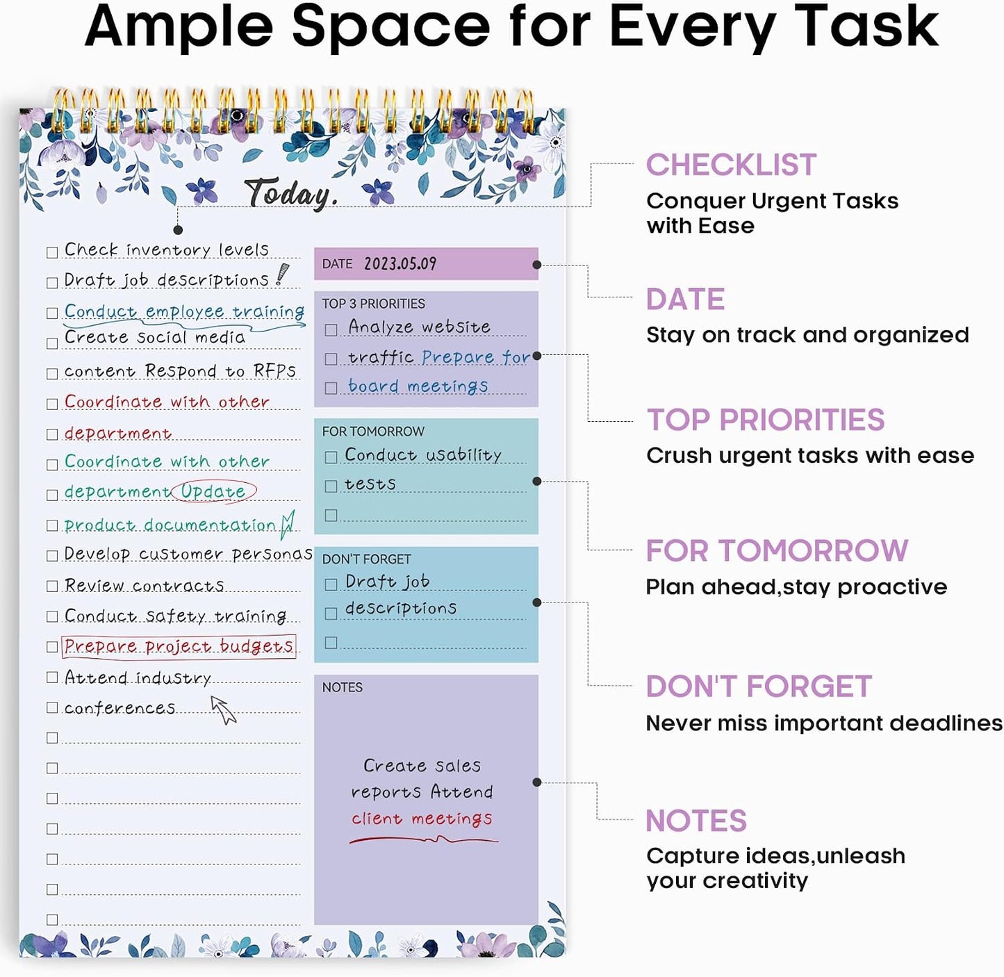 Taja To Do List Notepad - To Do List Notebook for Work with 52 Sheets, 9.8" x 6.5", Undated Daily Planner Perfect for Daily Tasks and Goal Setting, Notepad Suitable for Office, Home & School - Violet Dream