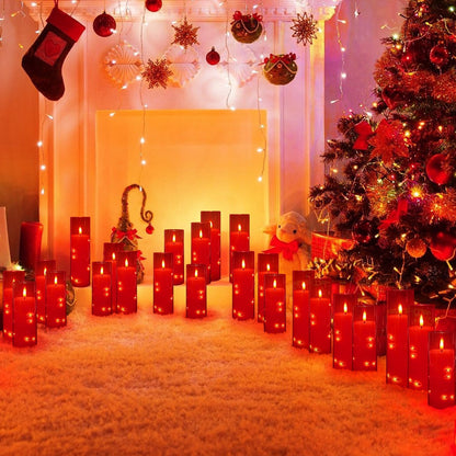 24 Pcs LED Flameless Candles with Remote, 3D Flickering Flame & LED String Lights, Acrylic Clear Cylinder, Timer Function, Romantic Ambience for Home Decor, Party, Wedding (Ivory).