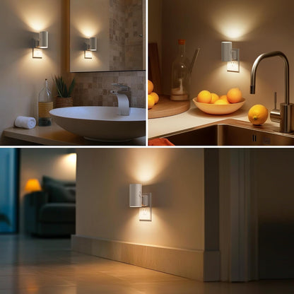 Briignite Night Lights Plug into Wall, Modern LED Night Light Plug in, Dusk to Dawn Sensor,Amber Night Light 0-100LM Adjustable Brightness, Dimmable NightLight for Hallway, Bedroom, Stairway, 2 Pack