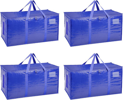 Moving Bags Extra Large - Heavy Duty Storage Totes with Wrap-Around Handles & Reinforced Zippers - Foldable Moving Box Alternative, Water-Resistant for Dorm, Closet & Under Bed Storage (Clear)