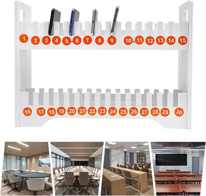 Cell Phone Holder,2-Tier Multiple Cell Phone Stand Rack,Mobile Phone Holder with 1-30 Number Stickers PVC Board Mobile for Classroom Office (30 Slots)