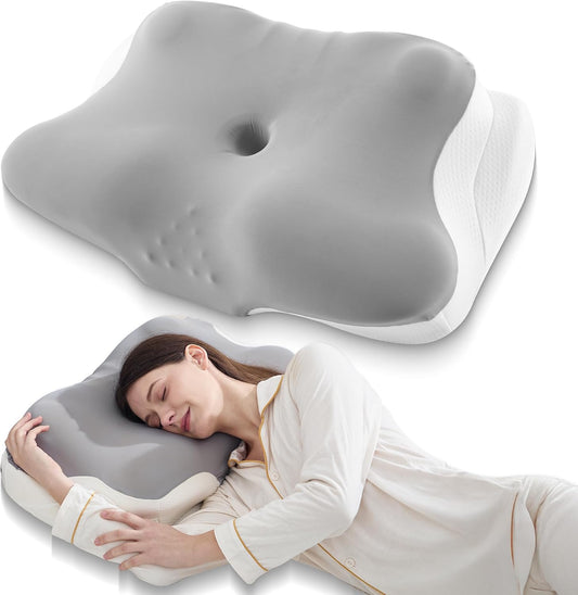 BDEUS Sleep Apnea Pillow, Cervical Neck Pillow for Pain Relief, Ergonomic Side Sleeper Pillow for Adults, Orthopedic Contour Memory Foam Pillow for Neck Support, Anti Snore, Cooling, White