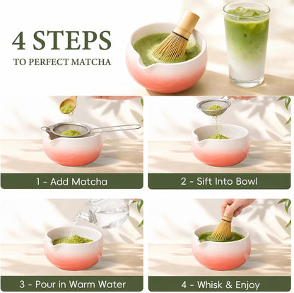 Matcha Whisk Set, Ceramic Matcha Set Includes Bowl & Holder, Bamboo Whisk (Chasen), Scoop, Spoon and Sifter, 6PCS Matcha Kit Covers Everything Needed for Making Matcha (Green)