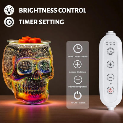 Wax Melt Warmer, Wax Warmer for Scented Wax with Light Bulb, Electric Skull Wax Burner, Halloween Fragrance Wax Melter for Home and Gifts (Rainbow Skull)