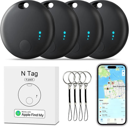 Tracker Tag 4 Packs Bluetooth Tracker, Smart Tag Locator Tracking Device, Keys Finder and Item Locator,Air Tracker Item Finders with Find My(iOS Only) Track Your Keys (Black, 4 Pack)