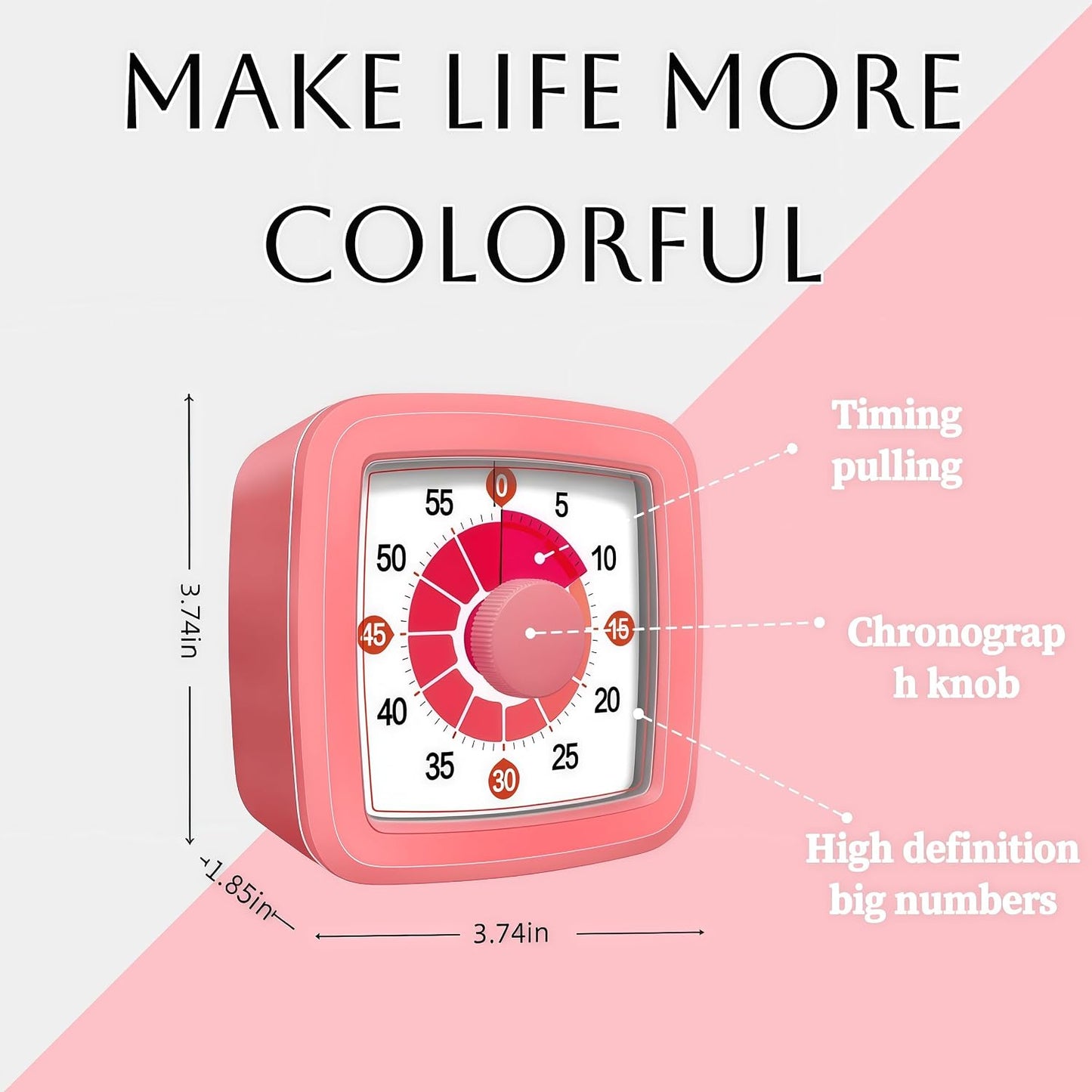 Visual Timer for Kids, 60-Minute Countdown Timer for Classroom Office Kitchen, Pomodoro Timer with Silent Operation，Time Management Tools with Colorful Pattern(White)