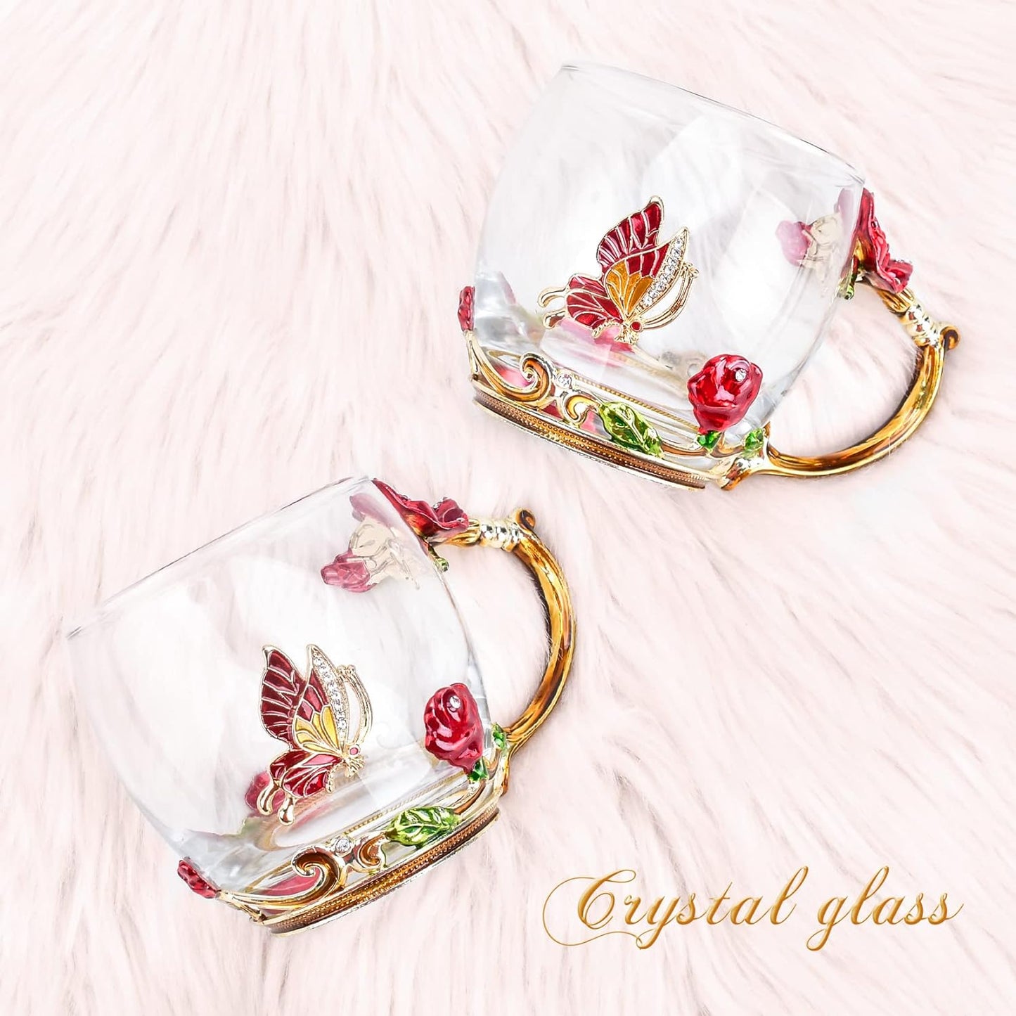 Enamel Glass Flower Tea Pot With Removable Loose Tea Leaf Infuser Tea Maker Teapot Set 30.4OZ Gifts for Women,Mom,Birthday