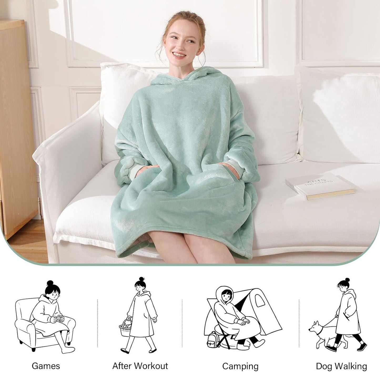 LetsFunny Blanket Hoodie,Oversized Wearable Sherpa Fleece Blanket Sweatshirt,Super Soft Warm Cozy with Giant Pocket,Gifts for Women Men Adults Teenagers, One Size Fits All