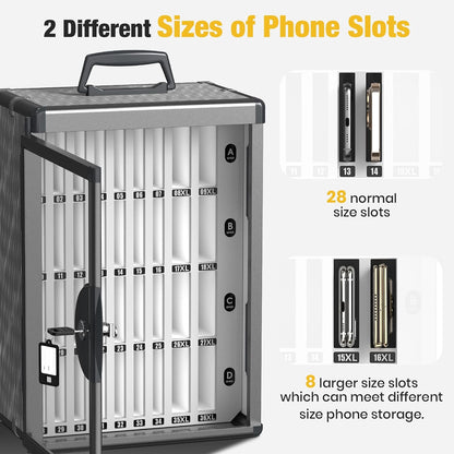 Glosen 24 Slots Cell Phone Locker, Portable Phone Storage Cabinet [Wall Mounted] [Aluminum Alloy] Cellphone Lock Box with Key & Handle for School Classroom Office Exam (Black)