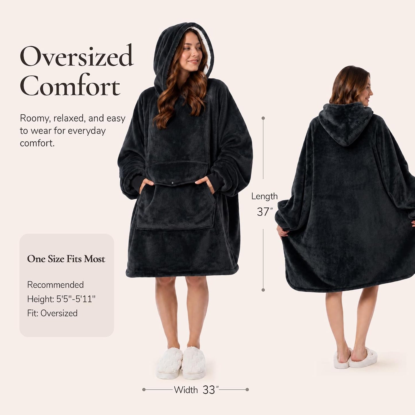 Krifey Wearable Blanket Hoodie, Oversized Sherpa Hooded Blanket for Adults | Soft sherpa fleece with sleeves and pocket; oversized fit for lounging, WFH, camping, Christmas and white elephant gifts.