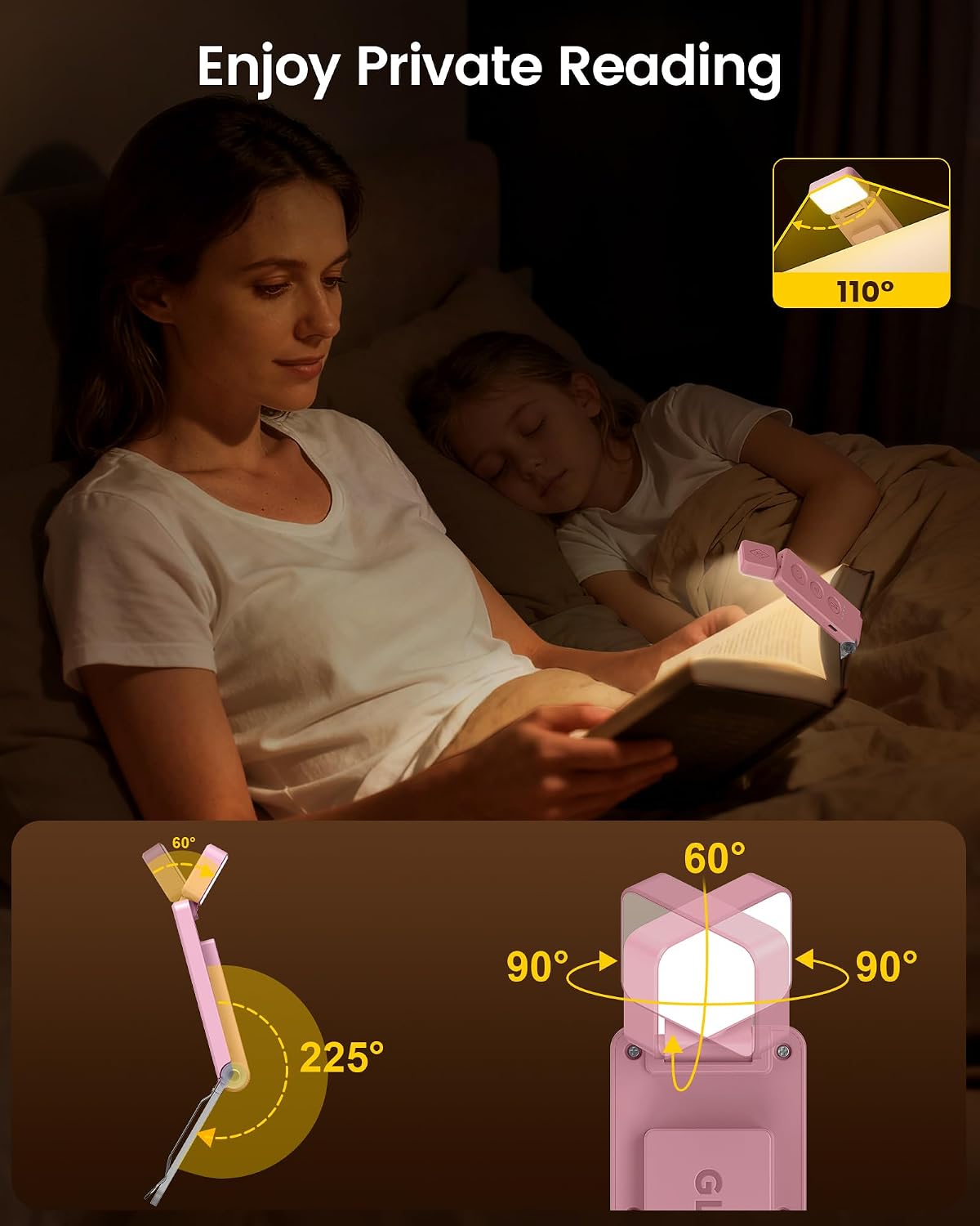 Glocusent Eye-Caring 12 LED Book Light, Compact Rechargeable Reading Light