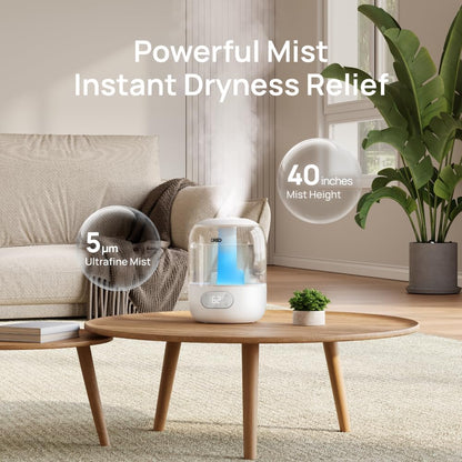 DREO Humidifiers for Bedroom, 3L Top Fill 30H & 26dB Quiet Runtime for Large Room, Cool Mist Ultrasonic Humidifier with Humidity Sensor, Night Light for Home, Baby, Nursery, Plants, 360° Nozzle, Black