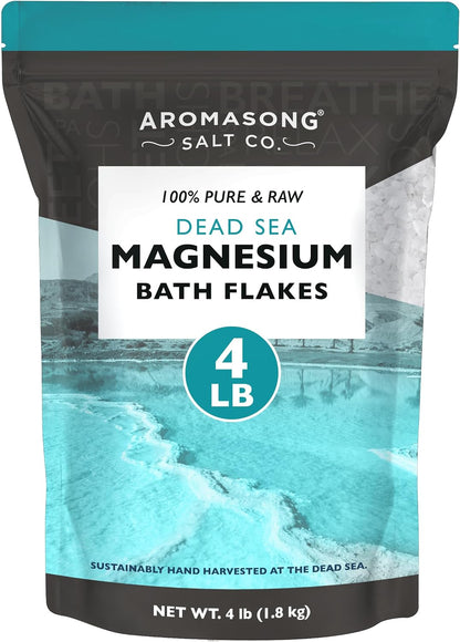 Aromasong Dead Sea Magnesium Flakes for Bath - More Than 16,325 Mg Magnesium Chloride per Bath - Superior Alternative to Epsom Salt - Used as Muscle & Foot Soak - 4 Lb Bag