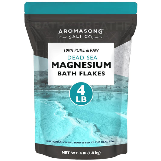 Aromasong Dead Sea Magnesium Flakes for Bath - More Than 16,325 Mg Magnesium Chloride per Bath - Superior Alternative to Epsom Salt - Used as Muscle & Foot Soak - 4 Lb Bag