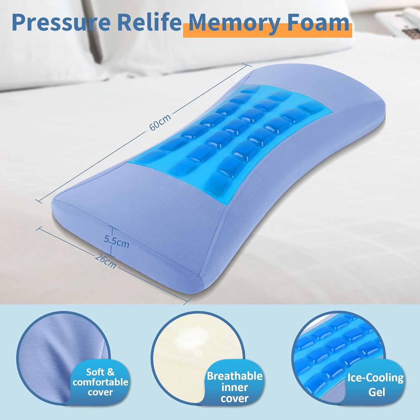 Lumbar Support Pillow for Bed Relief Lower Back Pain with Cooling Gel: Sciatica Lower Back Pillow for Sleeping-Memory Foam Waist Pillow for Side/Back/Stomach Sleepers-Bed Rest Pillow for Car, Sofa