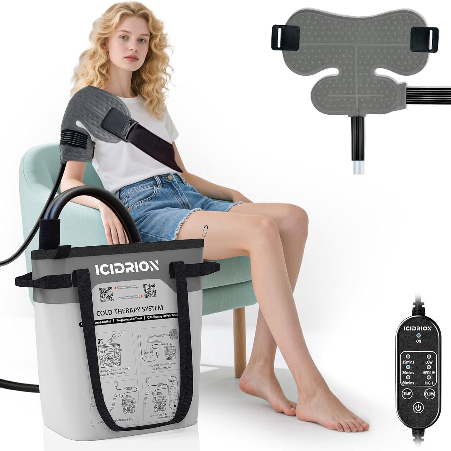 Cold Therapy Machine, Programmable Ice Machine for Shoulder After Surgery, Portable Shoulder Replacement Recovery System, Cryotherapy Pain Relief with Pad