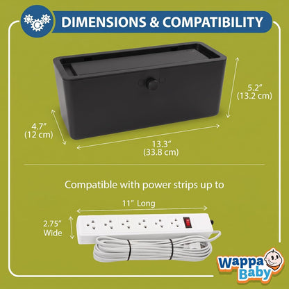 Power Strip Cover Box - Effectively Baby Proofs Power Strip with Patented Dual Lock. Convenient Side Openings for Cords & Cables. Protects Small Hands & Fingers