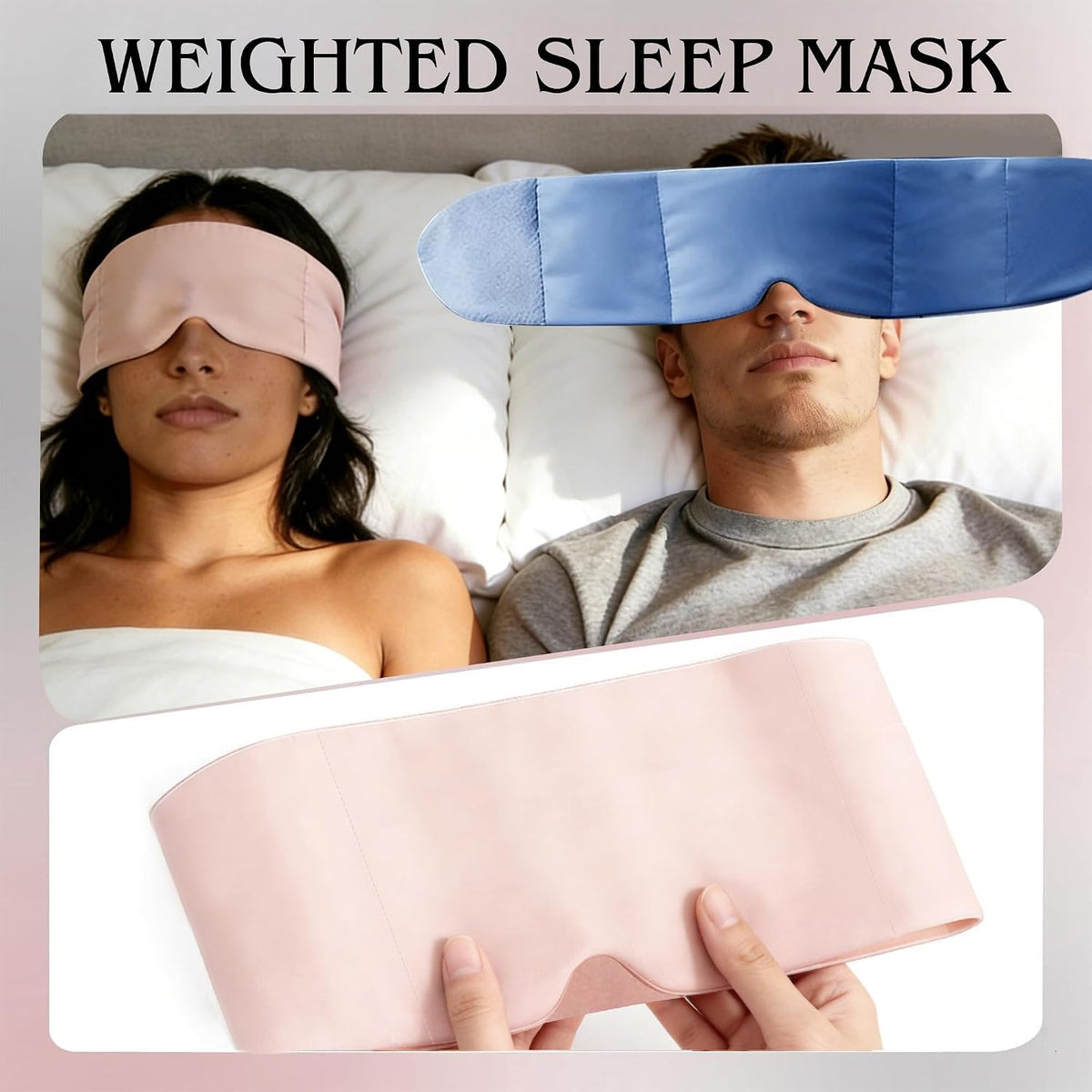 Weighted Sleep Mask for Side Sleepers, 100% Blackout Eye Mask for Sleeping with Adjustable Strap, Dual-Sided Cooling Silk & Warm Cotton Blindfold, Zero Pressure Eye Cover for Travel, Nap & Yoga