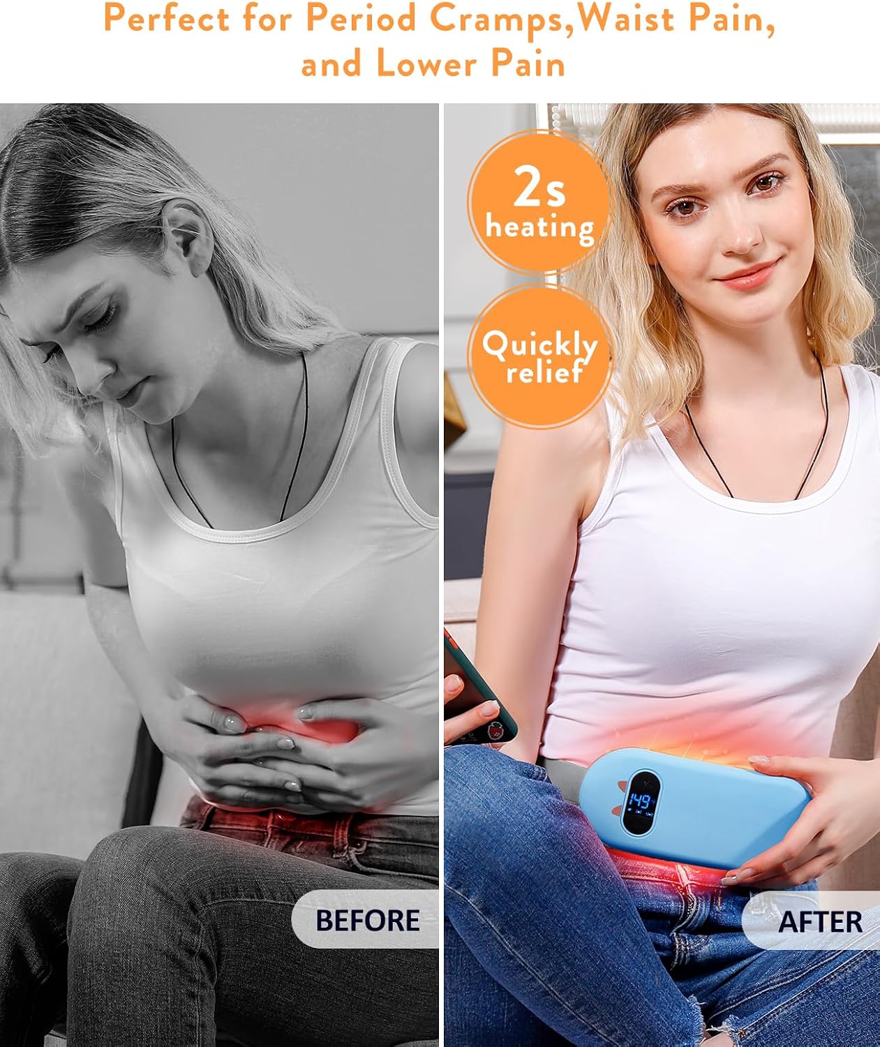 Electric Heating Pad, Portable Cordless Menstrual Heating Pad with 6 Heat Levels and 6 Massage Modes, Fast Large Heating Belly Wrap Belt for Cramps, Back Pain Relief Gifts for Women Girls Her